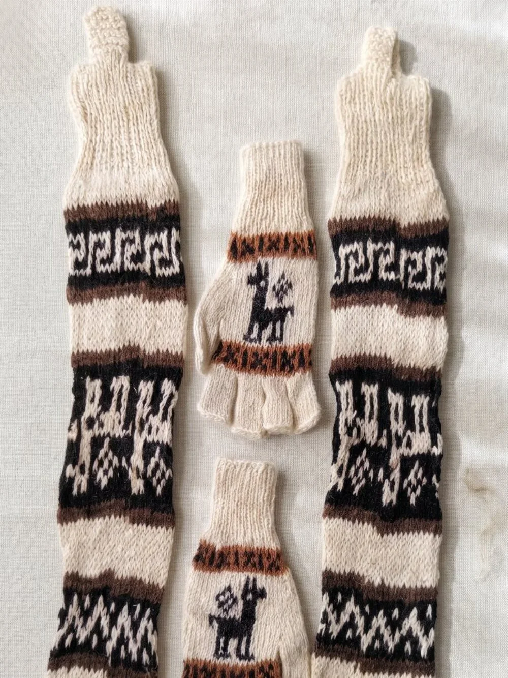 Alpaca Wool Leg Warmer and Glove Set with Andean Designs from Cusco